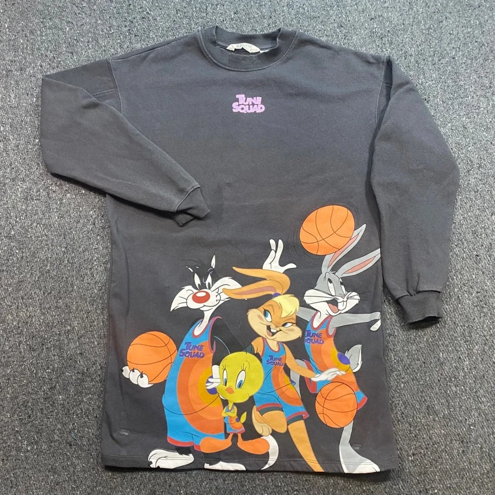 HM Space Jam Tune Squad Sweatshirt Dress Sz 16/18 Girls Black Skater Streetwear